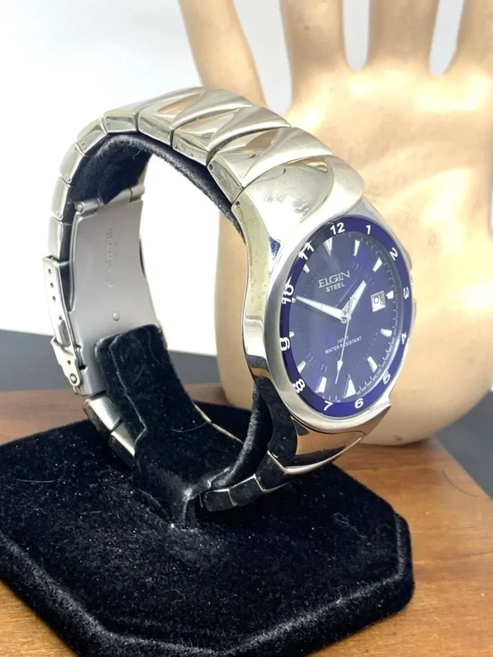 Elgin Men's Watch FG052 Quartz Blue Dial Date Silver Stainless Steel 41mm